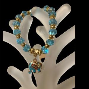 Elephant Charm Bracelet | Stretch | 5” - 7 1/4” | Blue